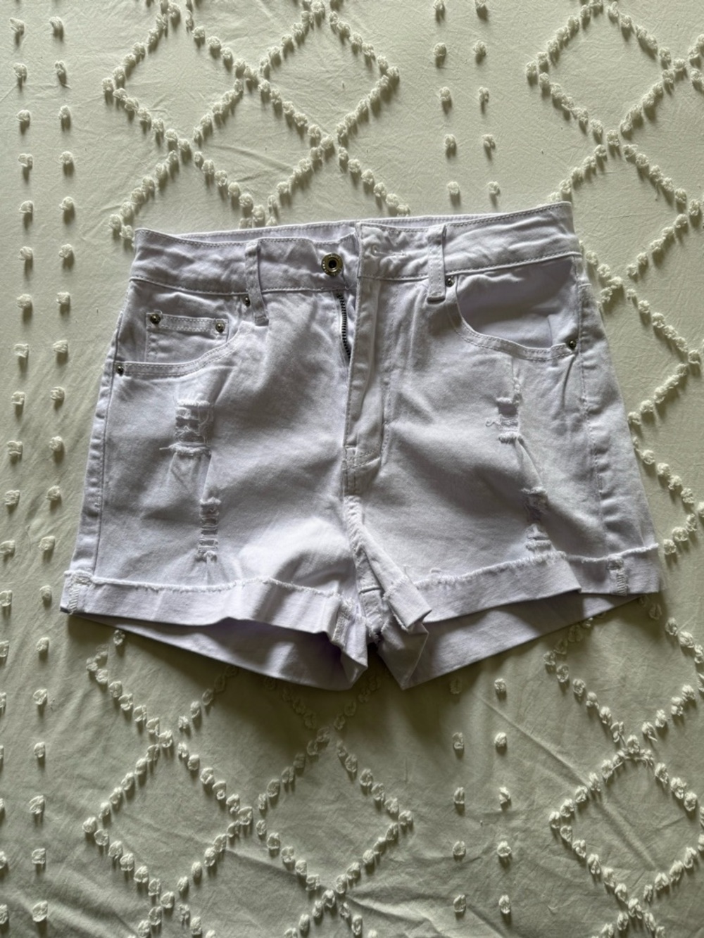SHEIN White Distressed Shorts